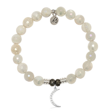 Moonstone Gemstone Bracelet with Friendship Moon Sterling Silver Charm